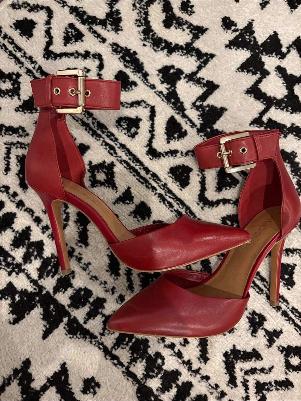Aldo Red Pointed-Toe Ankle-Strap Stiletto Heels